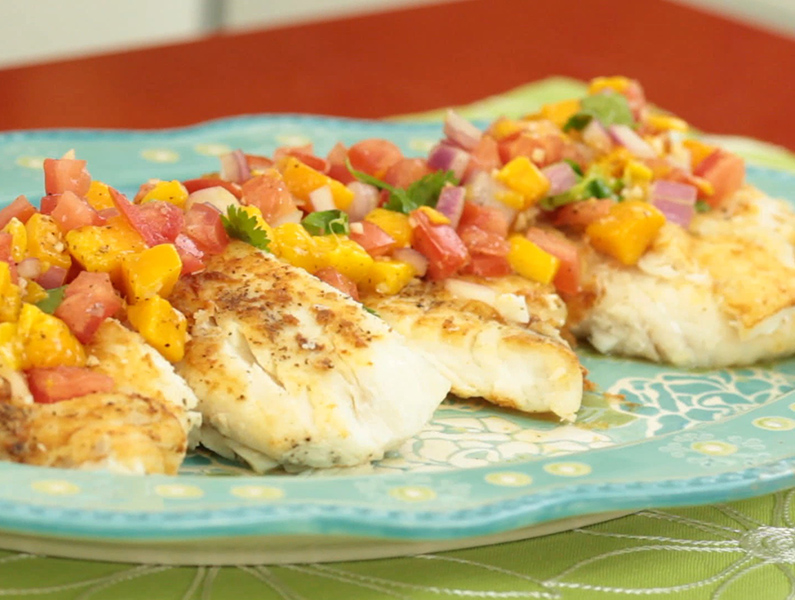 How To Make Halibut With A Light Mango Salsa Recipe Video by
