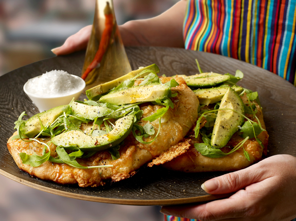 Buffalo Mozzarella, Avocado, Thyme & Potato Pizzas with Chili Oil Buffalo Mozzarella, Avocado, Thyme & Potato Pizzas with Chili Oil picture