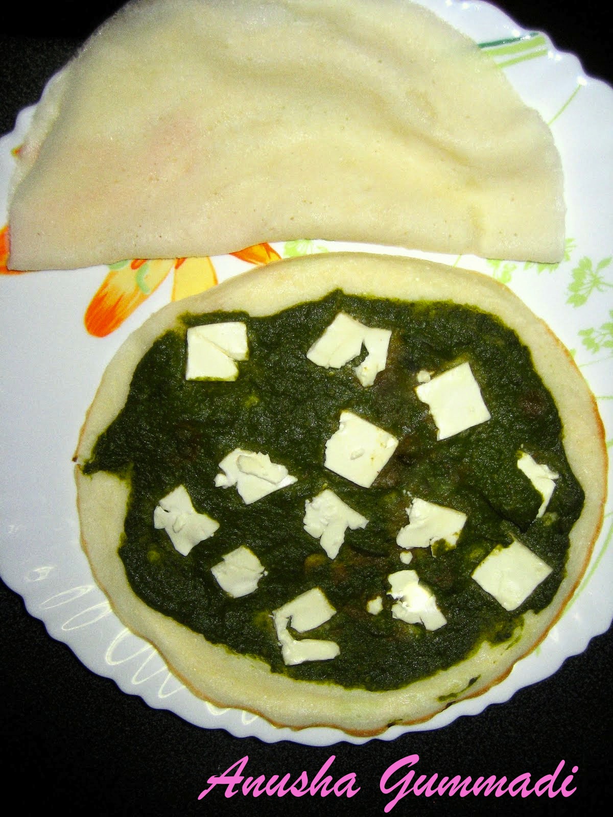 Dosa with Masala palak and Feta cheese topping Dosa with Masala palak and Feta cheese topping picture