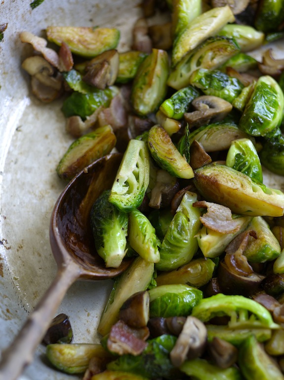 Bacon and Rosemary Sautéed Brussels Sprouts and Baby Bellas Bacon and Rosemary Sautéed Brussels Sprouts and Baby Bellas picture