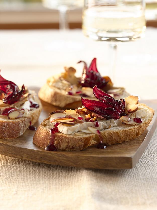 Hibiscus, Warm Brie & Almond Crostini Hibiscus, Warm Brie & Almond Crostini picture