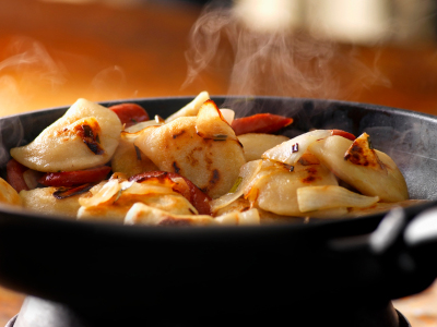 Potato Cheese Pierogi With Kale Cooking Greens Potato Cheese Pierogi With Kale Cooking Greens picture