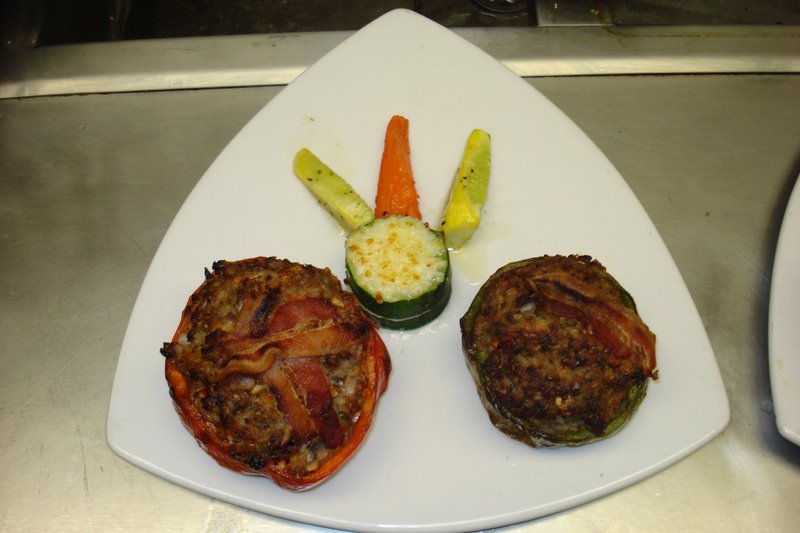 pepper stuffed with beef topped with bacon.. pepper stuffed with beef topped with bacon.. picture