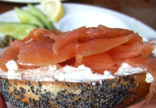 Goat Cheese Salami And Tomato On Mini Bagels Goat Cheese Salami And Tomato On Mini Bagels picture