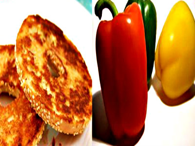 Grilled Bagel And Three Pepper Bruschetta Grilled Bagel And Three Pepper Bruschetta picture