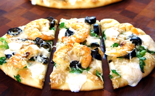 White Pizza with Grilled Shrimp White Pizza with Grilled Shrimp picture