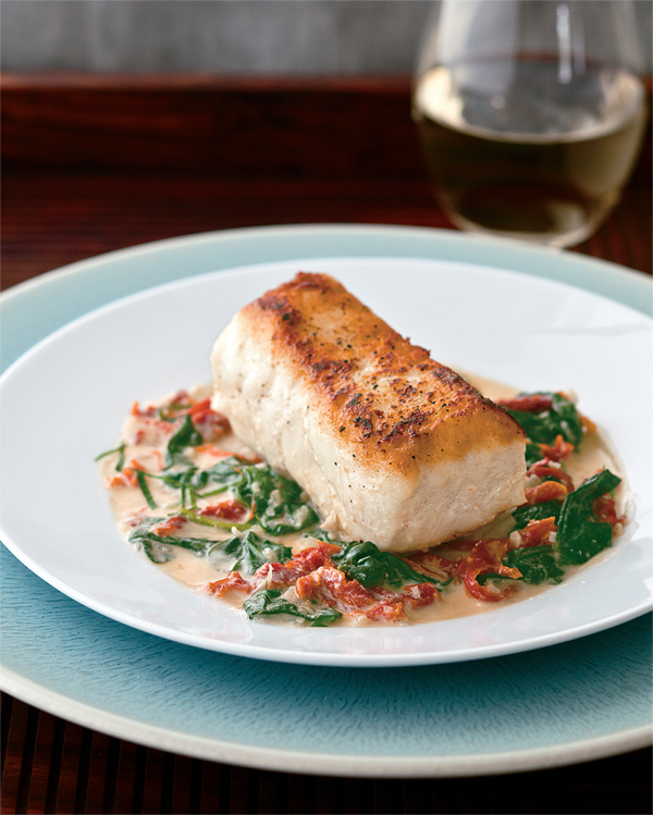 GROUPER A LA PLANCHA with SUN-DRIED TOMATOES and SPINACH GROUPER A LA PLANCHA with SUN-DRIED TOMATOES and SPINACH picture