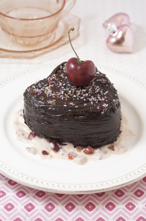Sour Cream Chocolate Cake with Cherry Vanilla Yogurt Sauce Sour Cream Chocolate Cake with Cherry Vanilla Yogurt Sauce picture