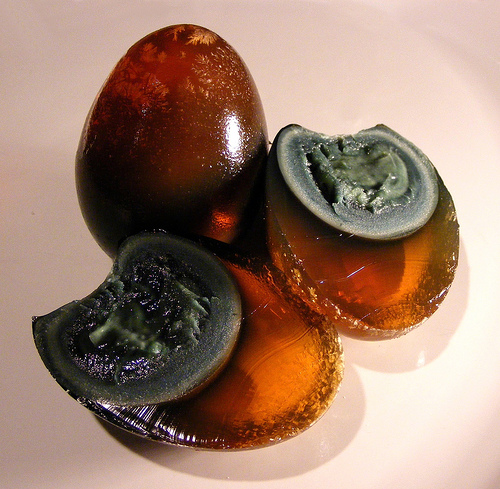 Century Eggs with a deep brown egg whites and beautiful patterns. Century Eggs with a deep brown egg whites and beautiful patterns.