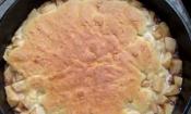 Outdoor Cast Iron Apple Cobbler With Vanilla Cream Cheese And Batter