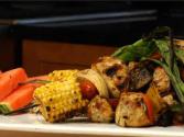 Asian Grilled Chicken Kebabs With Sliced Seedless Watermelon