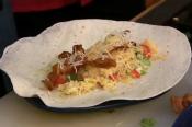 Breakfast Burritos With Scrambled Eggs Topped With Bacon And Salsa