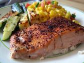 Chili Rubbed Salmon With Sweet Potatoes And Vegetable Sauté