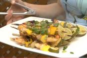 Chipotle Shrimp, Ripe Mango And Sweet Onion Kebabs