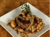 Chop Steak With Roasted Veggies And Bacon Potato Hash