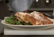 Low Fat Chicken Scallopini On Spring Greens With Lemon Wine Dressing