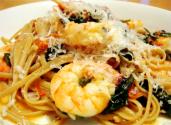 Classic Shrimp Scampi On Garlic Spinach
