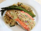 Copper River Salmon Featuring Almond Tarragon Vinaigrette And Caramelized Couscous