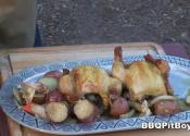 Pan Barbecued Cornish Game Hens And Vegetables