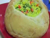 Creamy Corn Soup With Spinach In Bread Bowl - Corn Chowder Style Soup