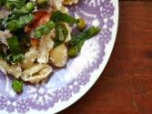 English Peas With Ricotta And Ham Over Pasta