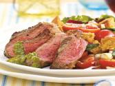 Grilled Organic Grass-fed Strip Steaks With Basil Pesto 