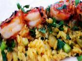 Grilled Prawns Over Pineapple Rice