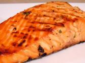 Grilled Salmon With Potato Latkes And Eggs.