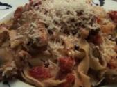 Bacon And Mushroom Fettuccine In Tomato Cream Sauce
