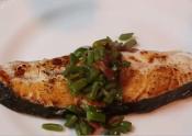 Seared Halibut With Hot Bacon And Bean Relish
