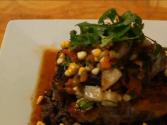 Latin Grilled Pork Chops With Fire Roasted Tomato Corn Salsa And Black Beans