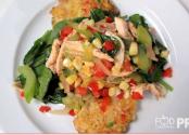 O'brien Shred Cakes With Roasted Chicken Salad