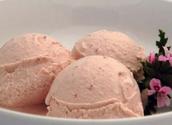 Organic Strawberry Rose Geranium Ice Cream Drizzled With Balsamic Vinegar