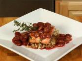 Pan Seared Salmon With Cabernet Infused Grapes And Pan Roasted Cabbage