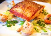 Pan Seared Salmon With Mushroom In Creamy Sauce