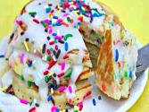 Birthday Cake Batter Pancakes With Buttercream Glaze 