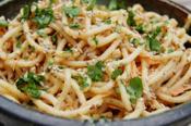 Peanut Noodles With Red Bell Pepper And Shredded Chicken