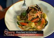 Poached Artichoke With Grilled Zucchini And Saffron Sauce