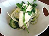 Poached Halibut With Fennel Cucumber Mint Salad