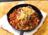 Pork Chops With Bacon, Apple Butter & Sweet Potatoes