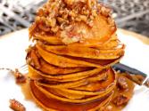 Pumpkin Pancakes With Pecan Spiced Maple Syrup