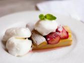 Poached Meringue With Baked  Rhubarb 