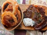 Rib-eye Steak With Crispy Onion Rings And Horseradish Cream