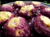 Ricotta Cheesecake And Ricotta Dumplings In Plum Blueberry Sauce