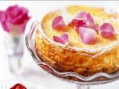 Rose Water Scented Cheesecake With Crystallised Rose Petals And Strawberry Juice