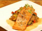 Salmon French Style With Ratatouille And White Wine Butter Sauce