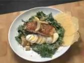 Seared Salmon Casesar Salad With Parmesan Cheese Crisps