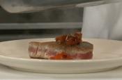 Tuna Steak With Fresh Roasted Red Pepper Sauce.