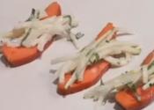 Orange And Chipotle Marinated Shrimp With Brie Stuffed Tuff Pastry Purse And Apple Fennel Coleslaw With Smoked Salmon