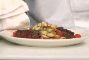 Spice Crusted Steak With Cherry Tomato And White Bean Saute